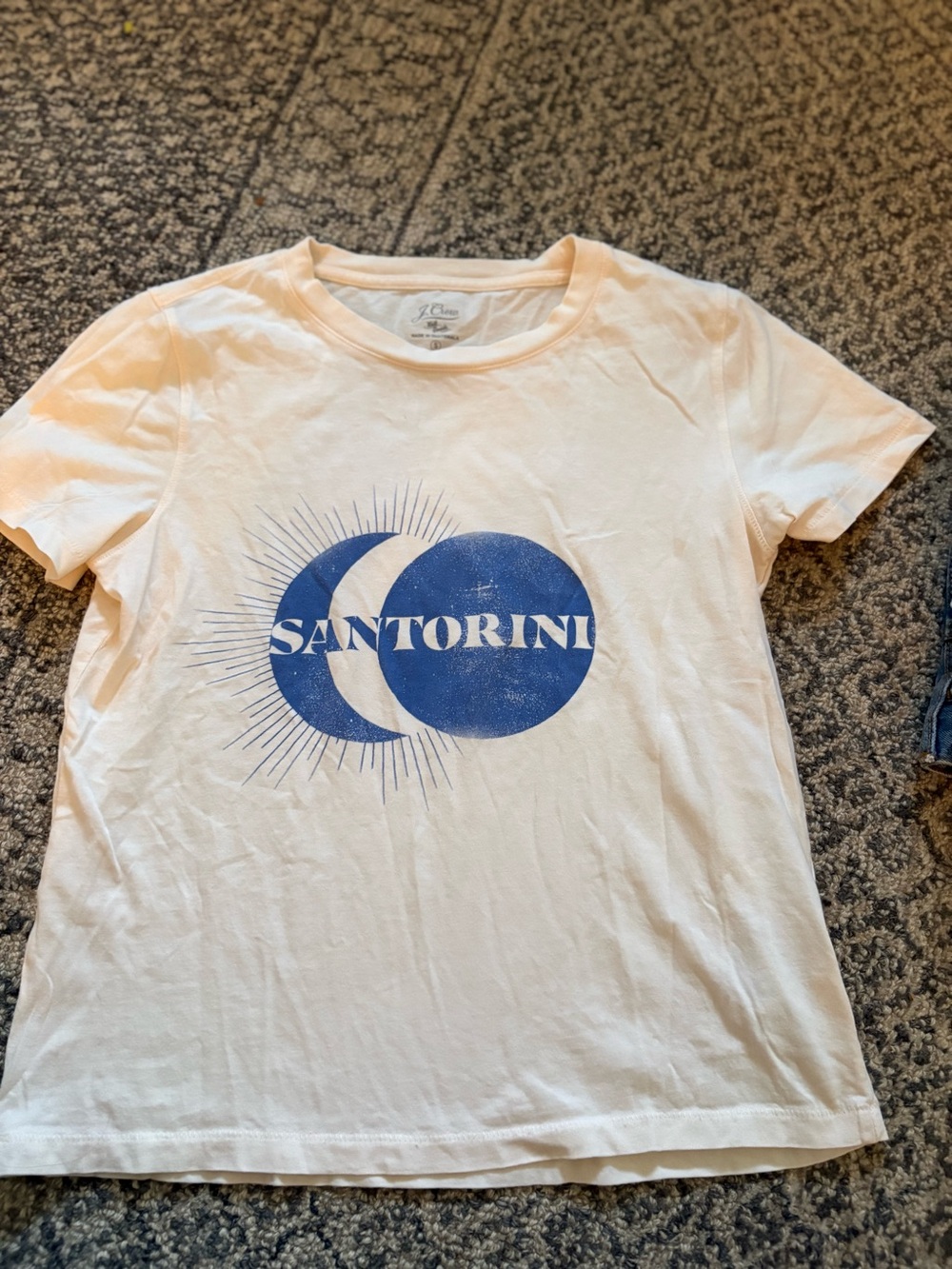 J. Crew Santorini Graphic Tee in Cream with Blue Print